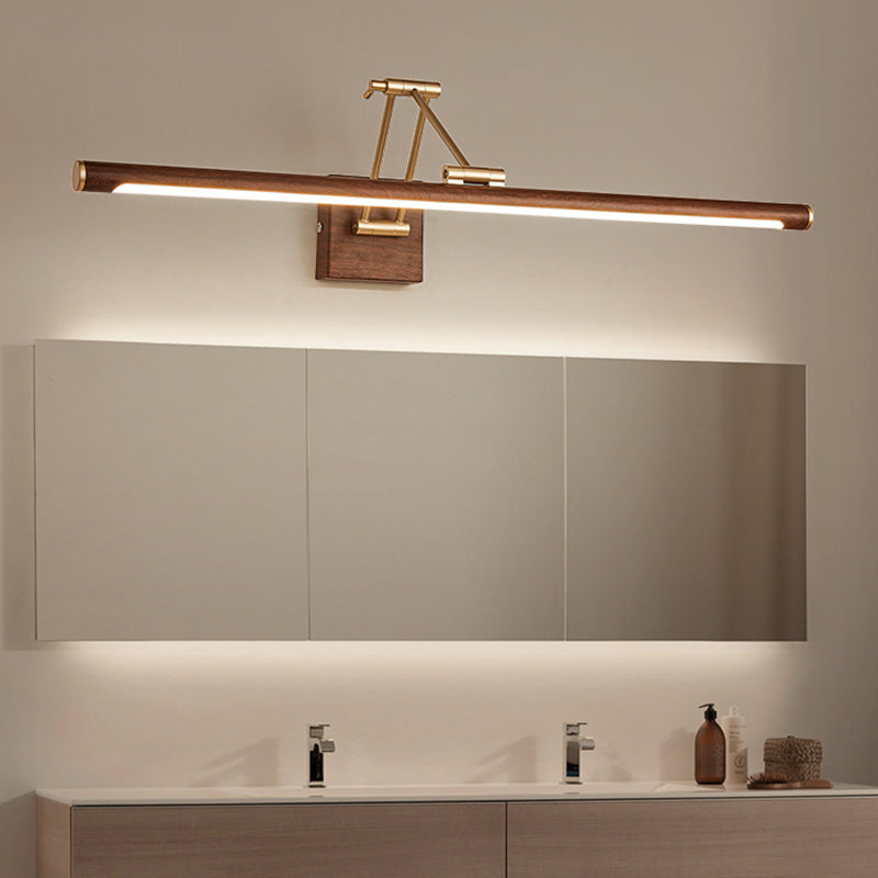 Walnut Wood Finish Linear Vanity Lighting Minimalist Metal LED Wall Light with Adjustable Arm