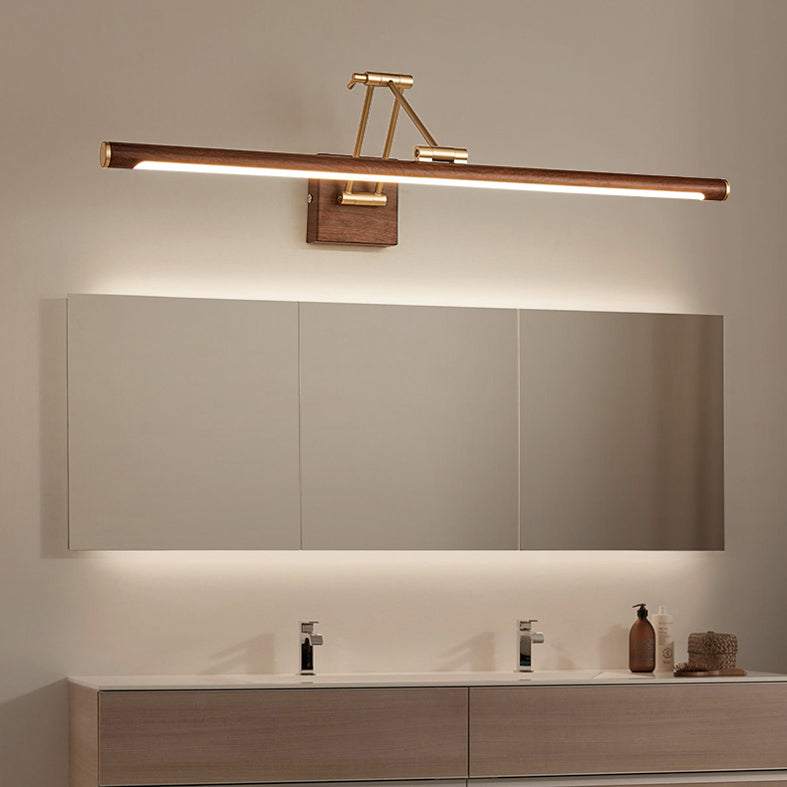 Walnut Wood Finish Linear Vanity Lighting Minimalist Metal LED Wall Light with Adjustable Arm
