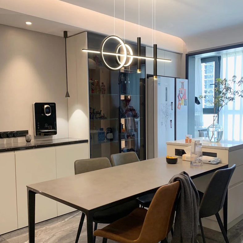 Dining Room New Modern Island Lighting LED Linear Metal Pendant Light with 2 Spotlights
