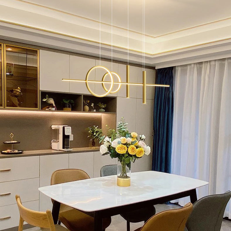 Dining Room New Modern Island Lighting LED Linear Metal Pendant Light with 2 Spotlights