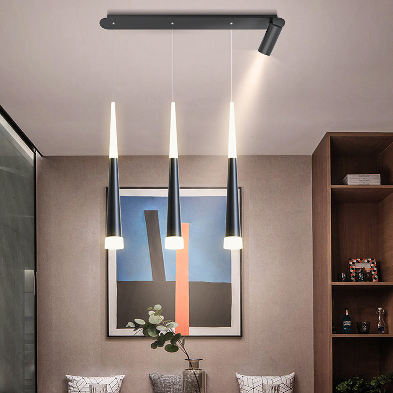 Cone Shaped Chandelier Lighting Fixture Simple Metal LED Dinning Room Island Pendant in Black