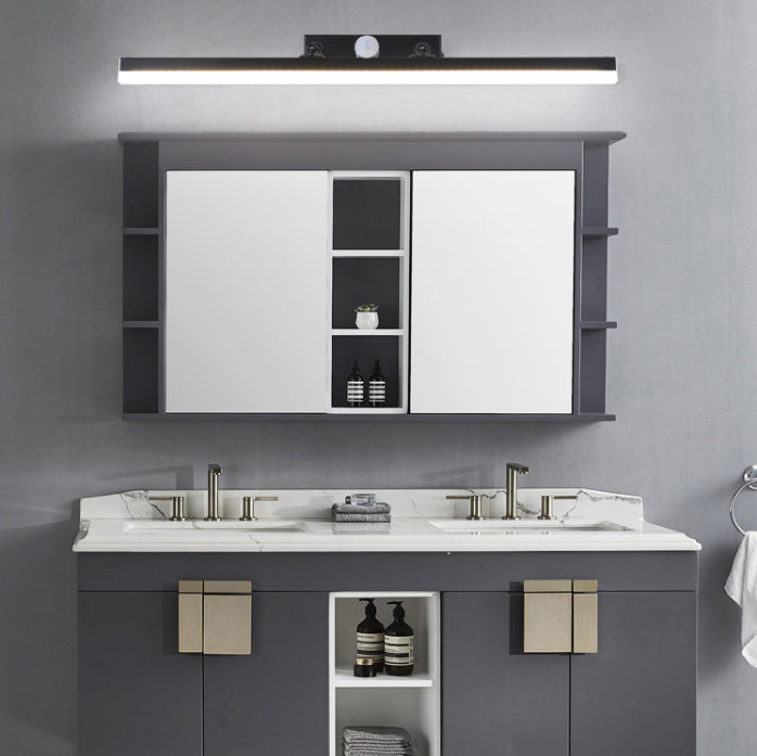 Moderner minimalistischer Stil Lineare Waschtischwandleuchten Metallbeleuchtung im schwarzen Finish