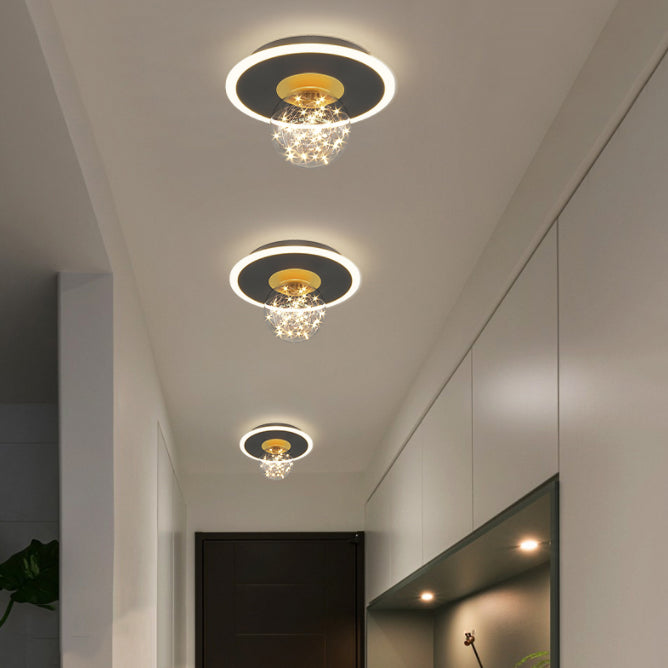 1-Light LED Metal Flush Mount Light New Modern Black Flush Ceiling Light for Hallway