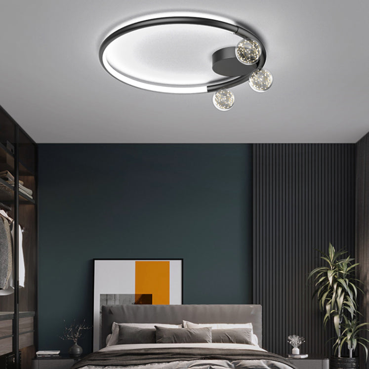 Black Metal Circulaire Flush Mount Light 3-Light LED Ceiling Light Fixture for Living Room