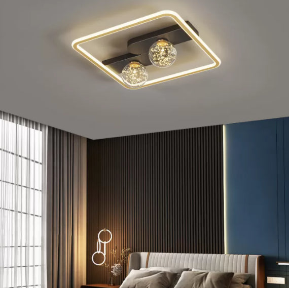 Lámpara de techo minimalista LED de metal con montaje empotrado geométrico de oro negro para sala de estar