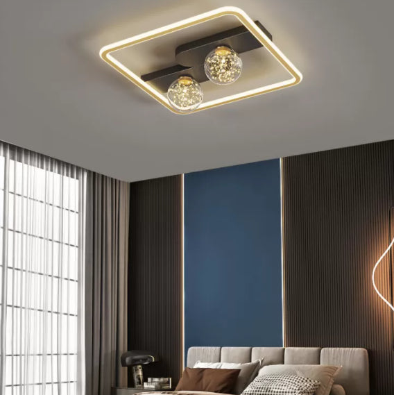 Lámpara de techo minimalista LED de metal con montaje empotrado geométrico de oro negro para sala de estar