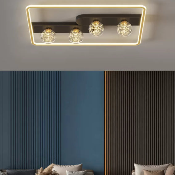 Lámpara de techo minimalista LED de metal con montaje empotrado geométrico de oro negro para sala de estar