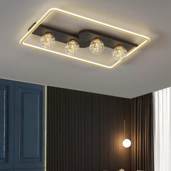 Lámpara de techo minimalista LED de metal con montaje empotrado geométrico de oro negro para sala de estar