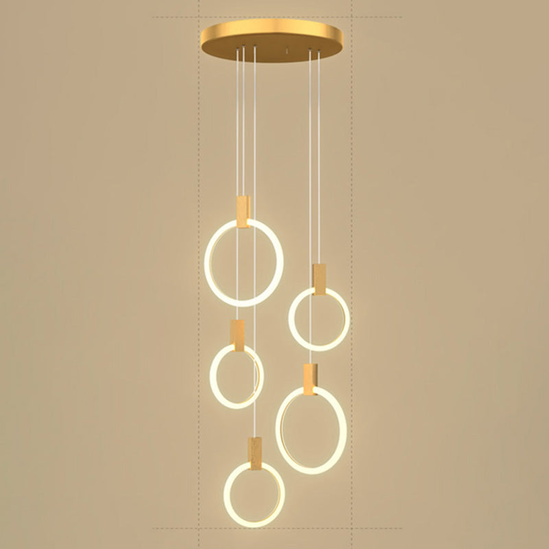 Gouden cirkelvormige led hanglamp in modern beknopte stijl smeedijzeren hangend licht met acrylschaduw