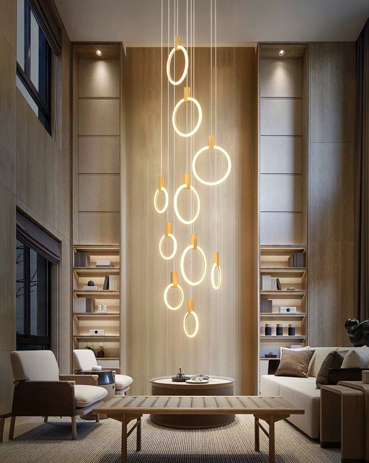Gouden cirkelvormige led hanglamp in modern beknopte stijl smeedijzeren hangend licht met acrylschaduw