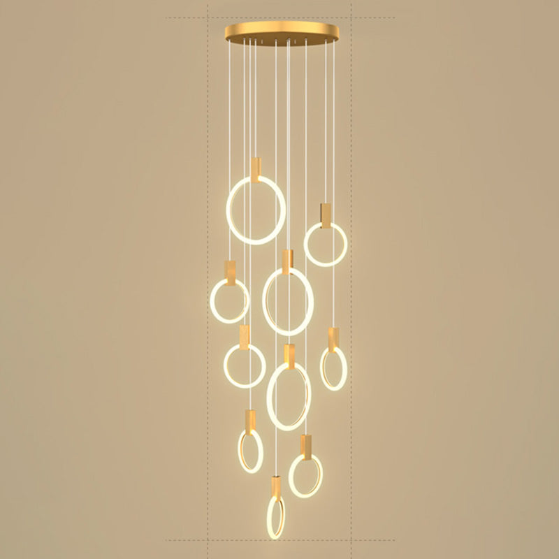 Gouden cirkelvormige led hanglamp in modern beknopte stijl smeedijzeren hangend licht met acrylschaduw