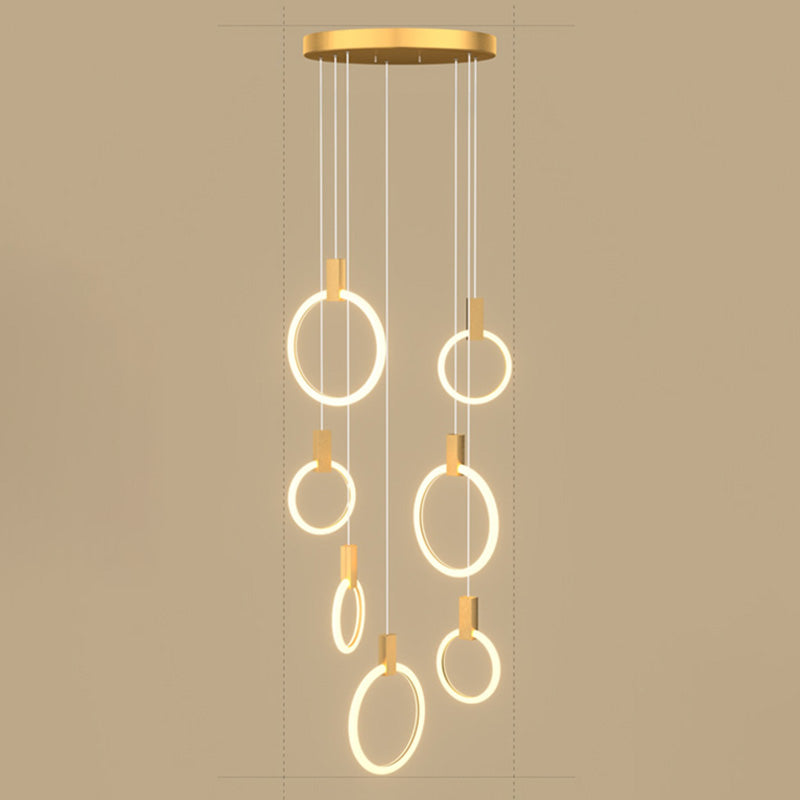 Gouden cirkelvormige led hanglamp in modern beknopte stijl smeedijzeren hangend licht met acrylschaduw