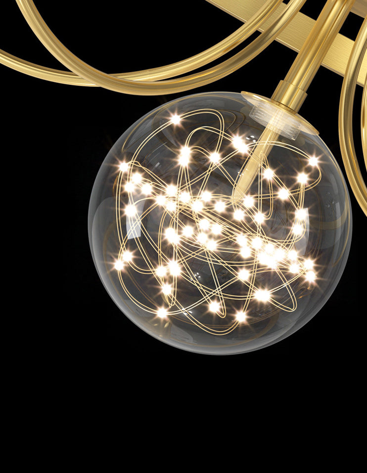 Simplicity Style Gold Circles LED Ceiling Light Crystal Petals Decorative LED Light Strings Clear Glass Globe Lighting Fixture for Bedroom