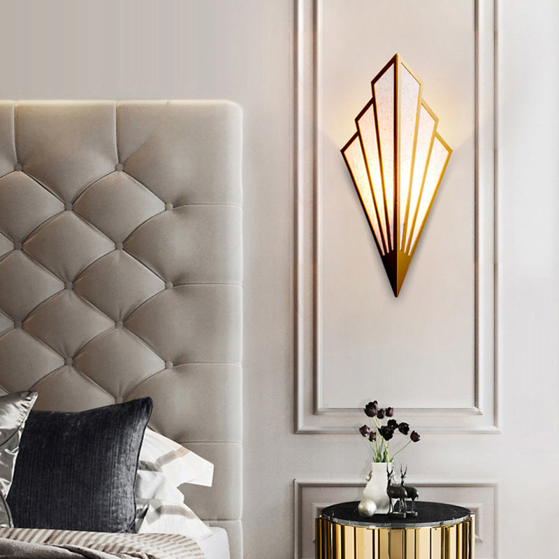 Post-modern Style Metal Geometric Wall Lamp Creative Fabric Shade Wall Mount Light in Electroplated Gold