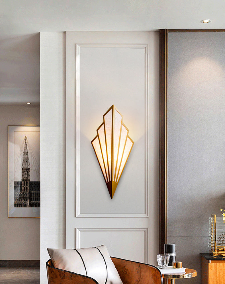 Post-modern Style Metal Geometric Wall Lamp Creative Fabric Shade Wall Mount Light in Electroplated Gold