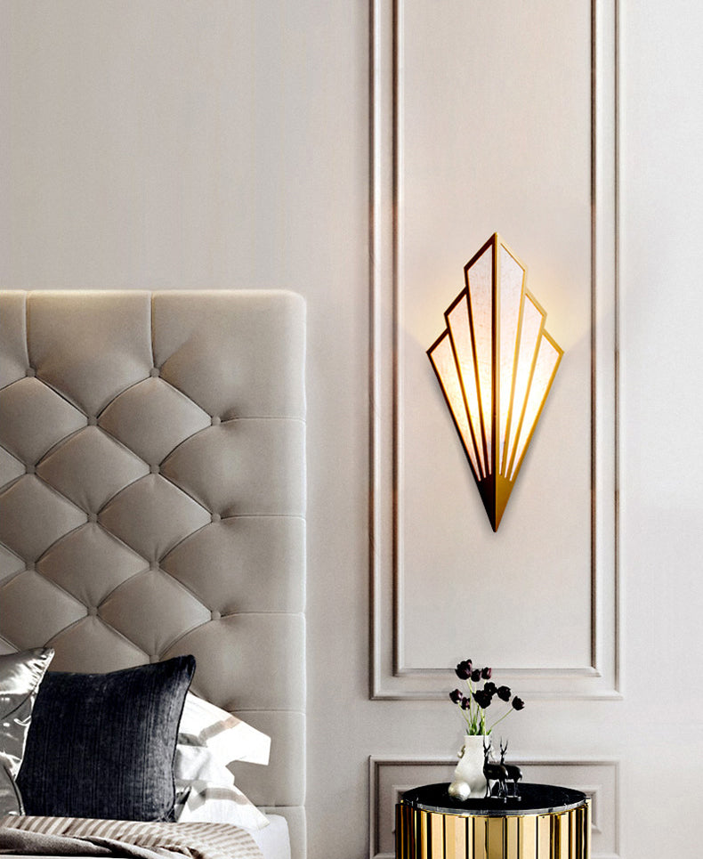 Post-modern Style Metal Geometric Wall Lamp Creative Fabric Shade Wall Mount Light in Electroplated Gold