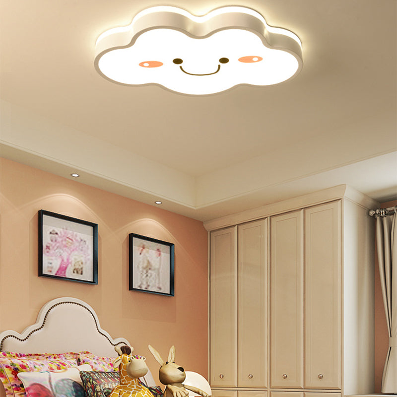 Acrylic Shy Cloud Flush Ceiling Light Child Bedroom Cartoon LED Ceiling Fixture in White