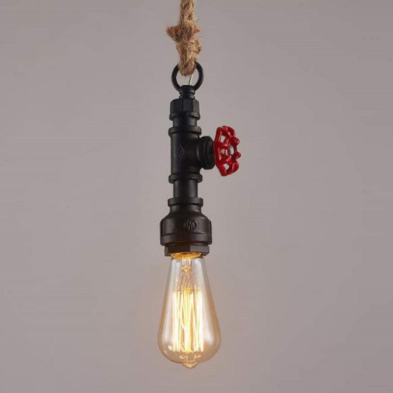 Retro Industrial Style Single Bulb Hanging Light Creative Water Pipe Shaped Metal Pendant Lamp
