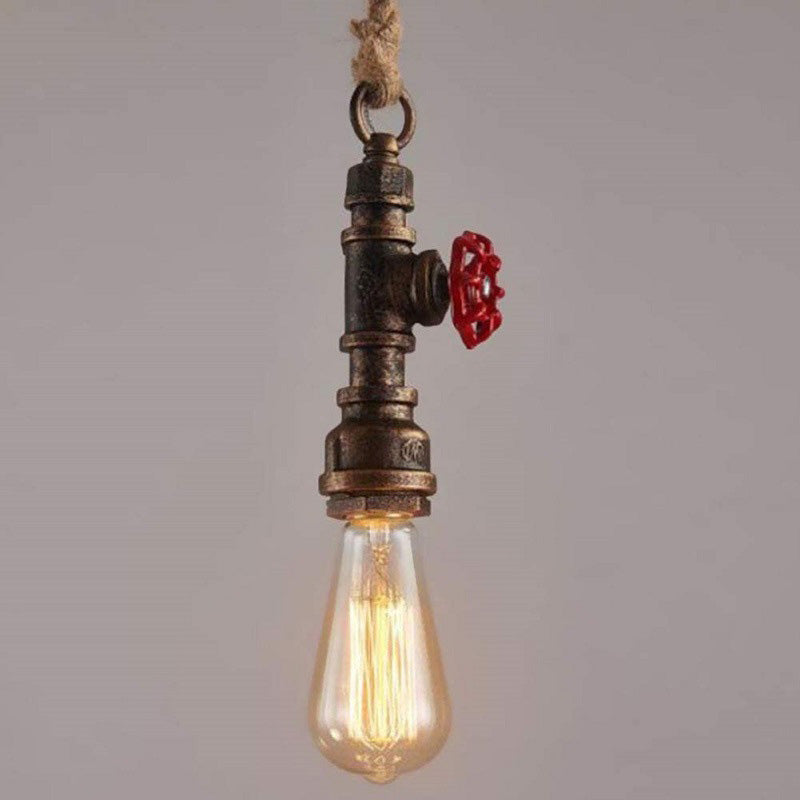 Retro Industrial Style Single Bulb Hanging Light Creative Water Pipe Shaped Metal Pendant Lamp