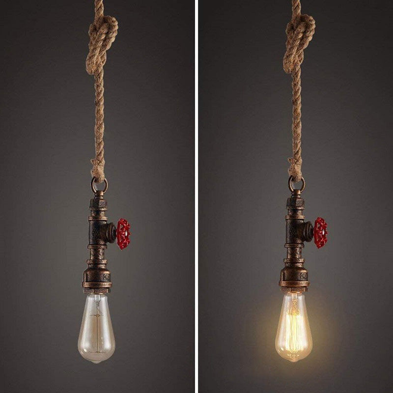 Retro Industrial Style Single Bulb Hanging Light Creative Water Pipe Shaped Metal Pendant Lamp