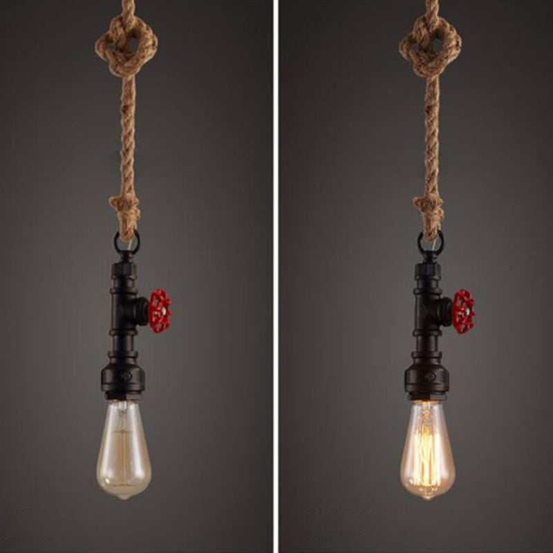 Retro Industrial Style Single Bulb Hanging Light Creative Water Pipe Shaped Metal Pendant Lamp