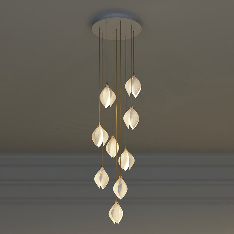 White Petaloid LED Hanging Light in Modern Creative Style Wrought Iron Cluster Pendant Light with Ceramic Shade