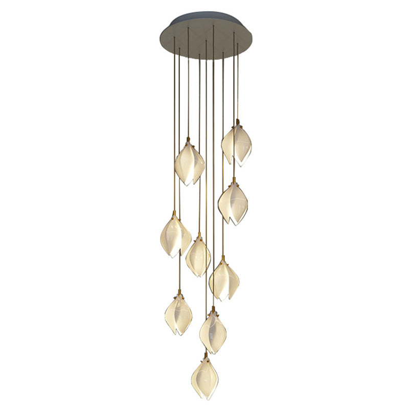 White Petaloid LED Hanging Light in Modern Creative Style Wrought Iron Cluster Pendant Light with Ceramic Shade