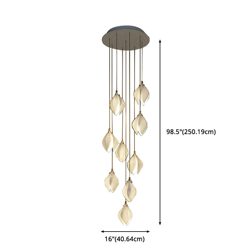 White Petaloid LED Hanging Light in Modern Creative Style Wrought Iron Cluster Pendant Light with Ceramic Shade