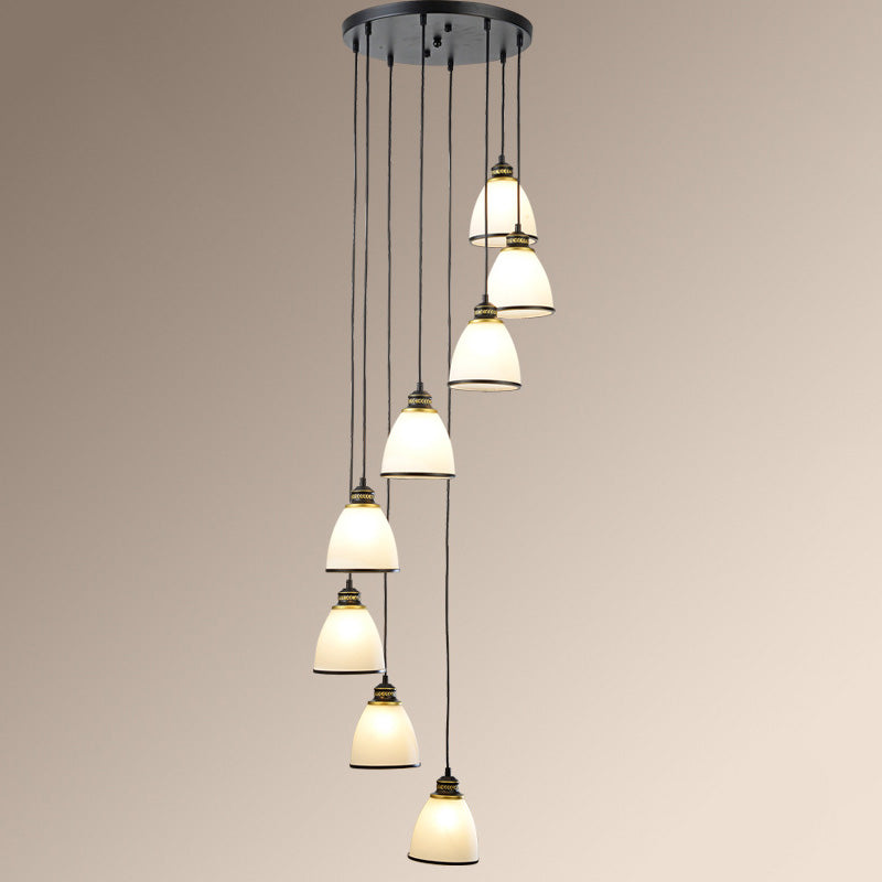Duplex Cluster Pendant Light in Modern Luxury Style Wrought Iron Hanging Light with White Glass Shade