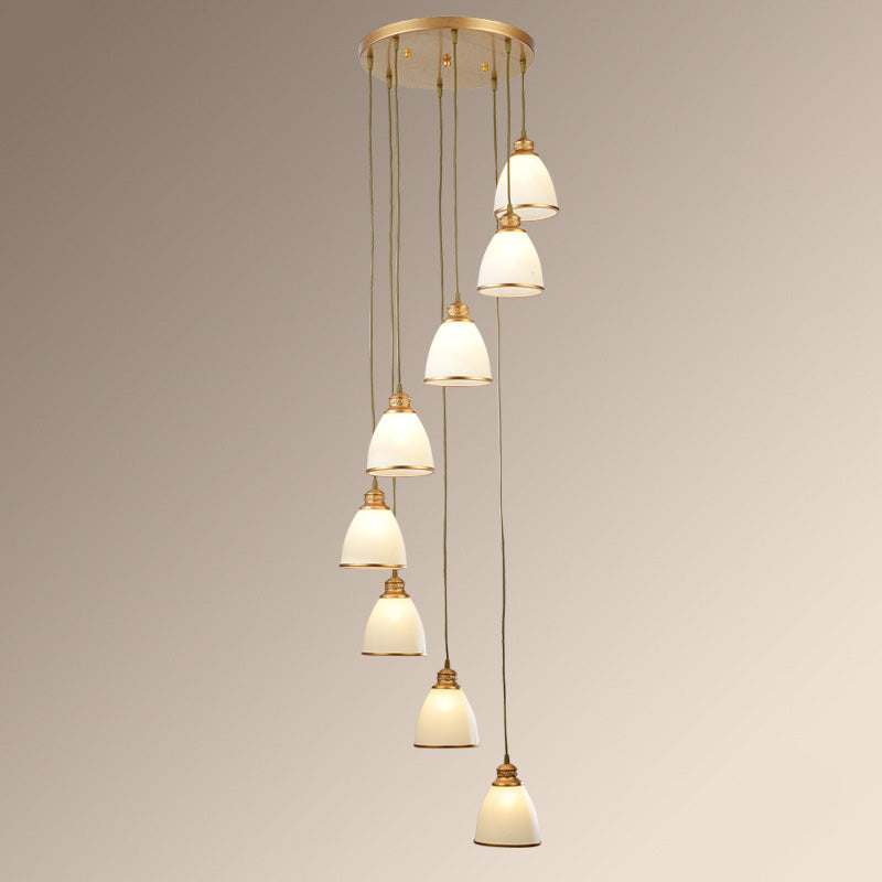 Duplex Cluster Pendant Light in Modern Luxury Style Wrought Iron Hanging Light with White Glass Shade