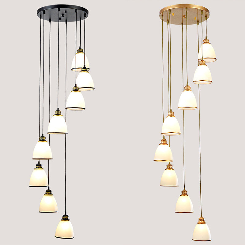 Duplex Cluster Pendant Light in Modern Luxury Style Wrought Iron Hanging Light with White Glass Shade