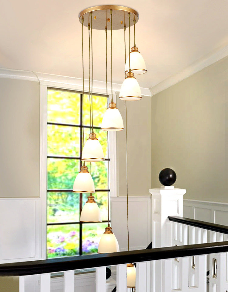 Duplex Cluster Pendant Light in Modern Luxury Style Wrought Iron Hanging Light with White Glass Shade