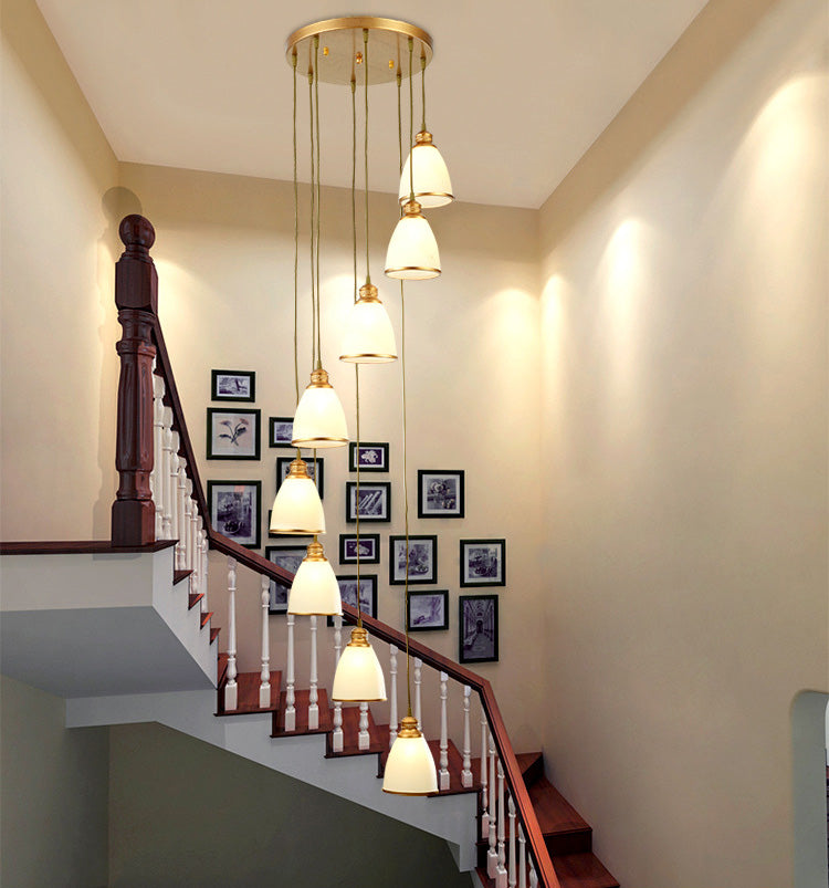 Duplex Cluster Pendant Light in Modern Luxury Style Wrought Iron Hanging Light with White Glass Shade