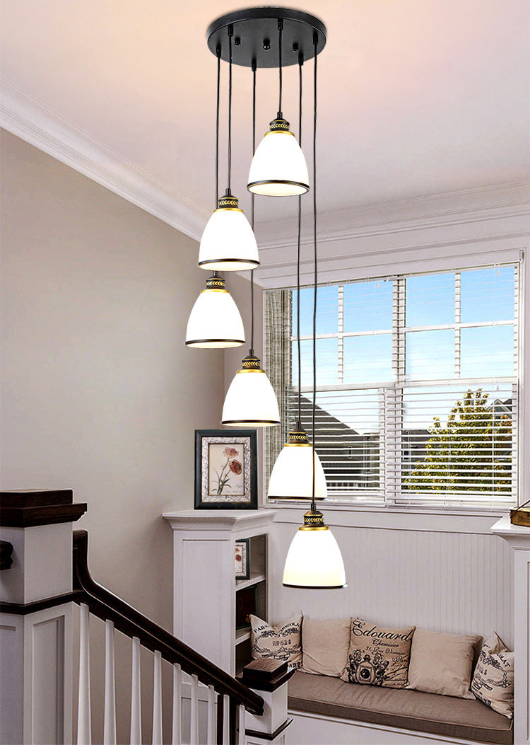 Duplex Cluster Pendant Light in Modern Luxury Style Wrought Iron Hanging Light with White Glass Shade