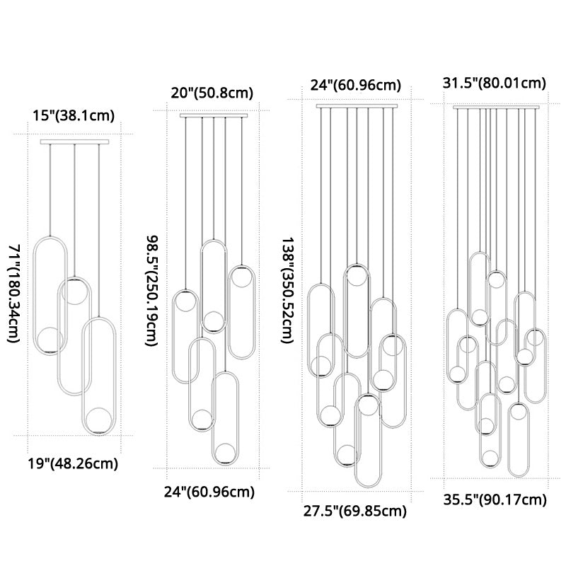 Moderne kreative Cluster -Anhänger hell schmiedeeisen im Innenhänge mit weißem Glasschatten hängend