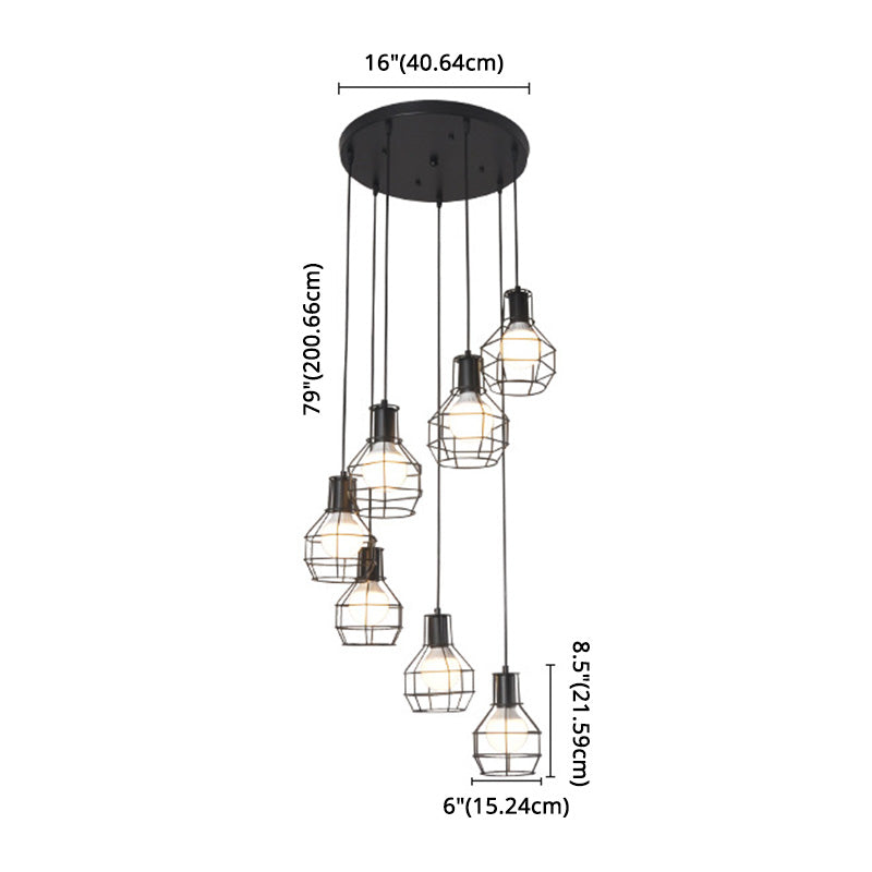 Zwarte trap hangend licht in moderne klassieke stijl smeedijzeren cluster hanglamp met ijzeren frame