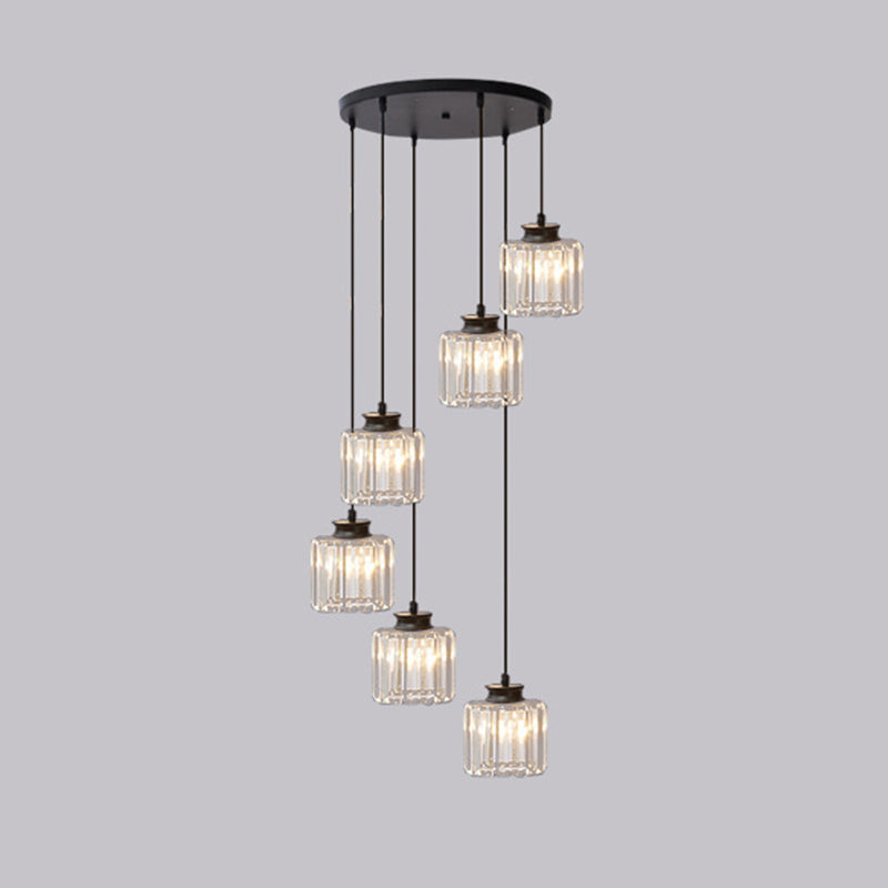 Gold Stairway Cluster Pendant Light in Modern Luxury Style Wrought Iron Hanging Light with Crystal Shade
