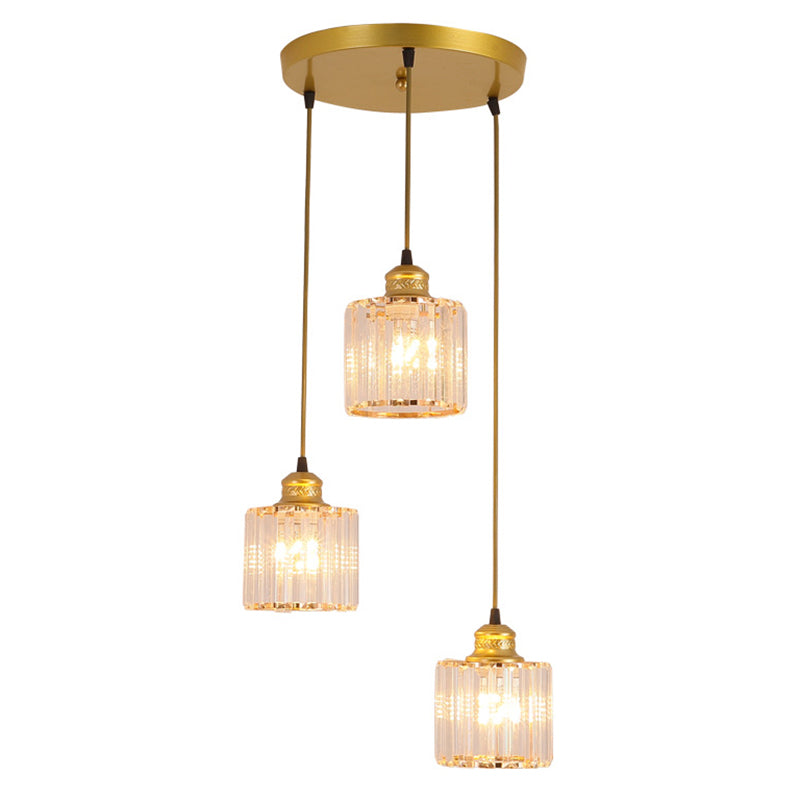 Gold Stairway Cluster Pendant Light in Modern Luxury Style Wrought Iron Hanging Light with Crystal Shade