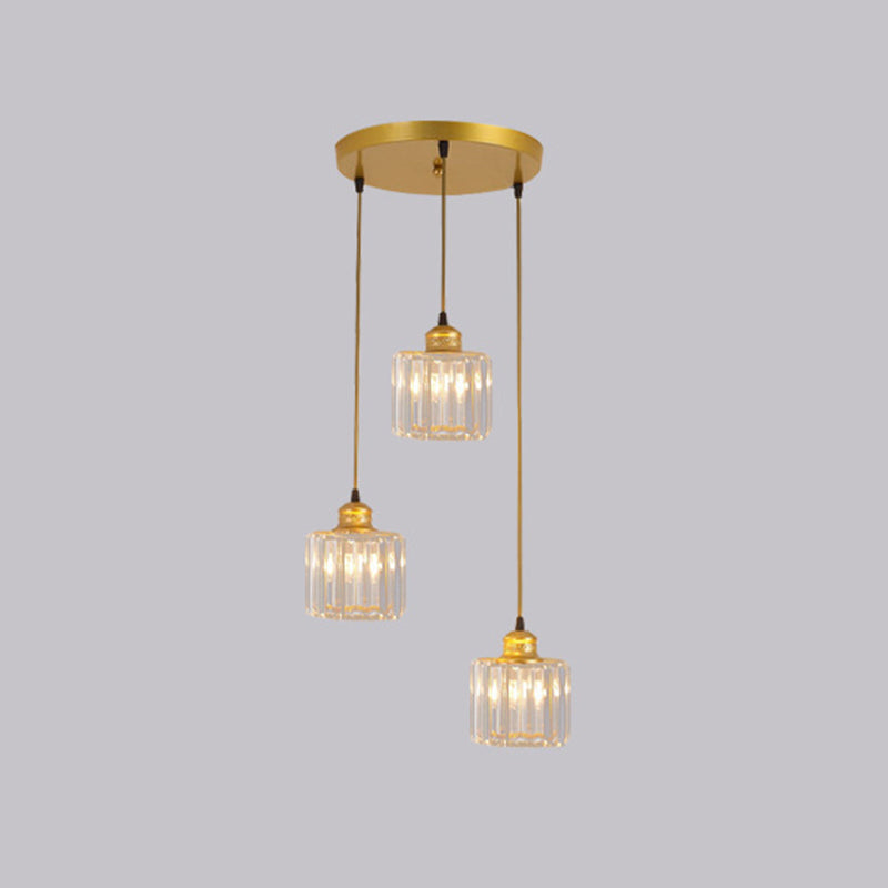 Gold Stairway Cluster Pendant Light in Modern Luxury Style Wrought Iron Hanging Light with Crystal Shade