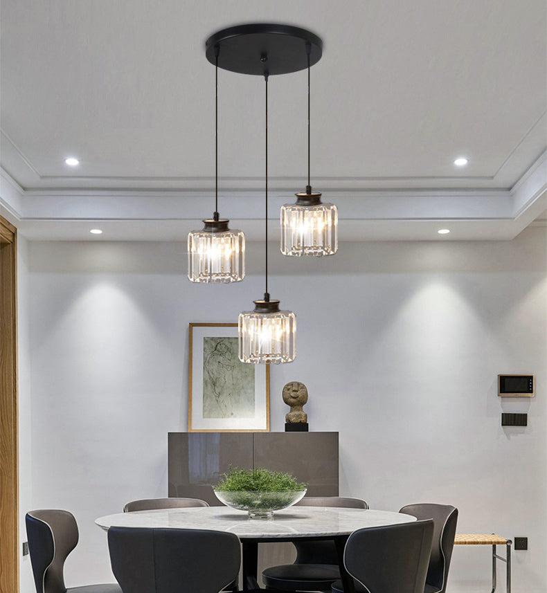 Gold Stairway Cluster Pendant Light in Modern Luxury Style Wrought Iron Hanging Light with Crystal Shade