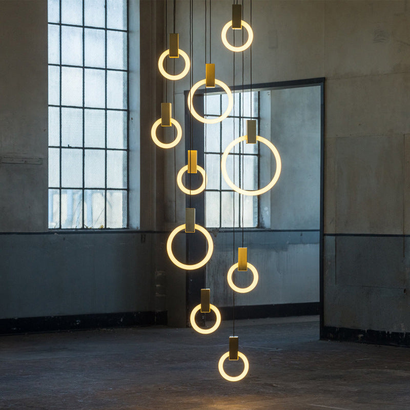 Luce appesa a LED in oro in alluminio in moderno luce a filo in ferro battuto in ferro battuto con tonalità acrilica