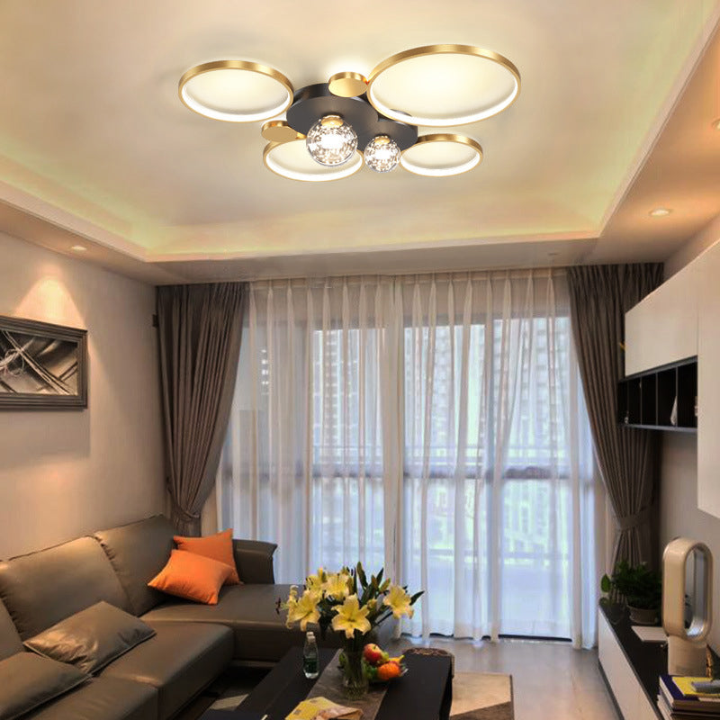 Minimalismo, círculos geométricos nórdicos, luz LED de techo, bola de cristal transparente, cadena de luces LED, accesorio de iluminación para sala de estar