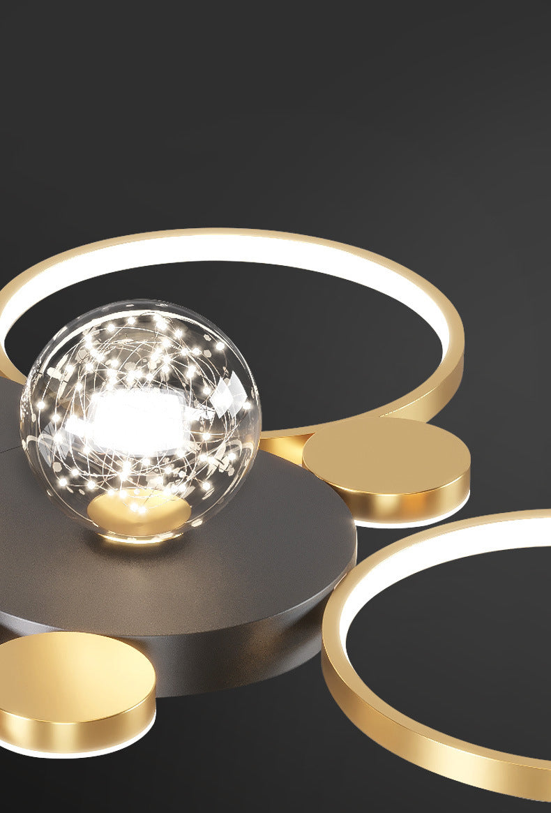 Minimalismo, círculos geométricos nórdicos, luz LED de techo, bola de cristal transparente, cadena de luces LED, accesorio de iluminación para sala de estar