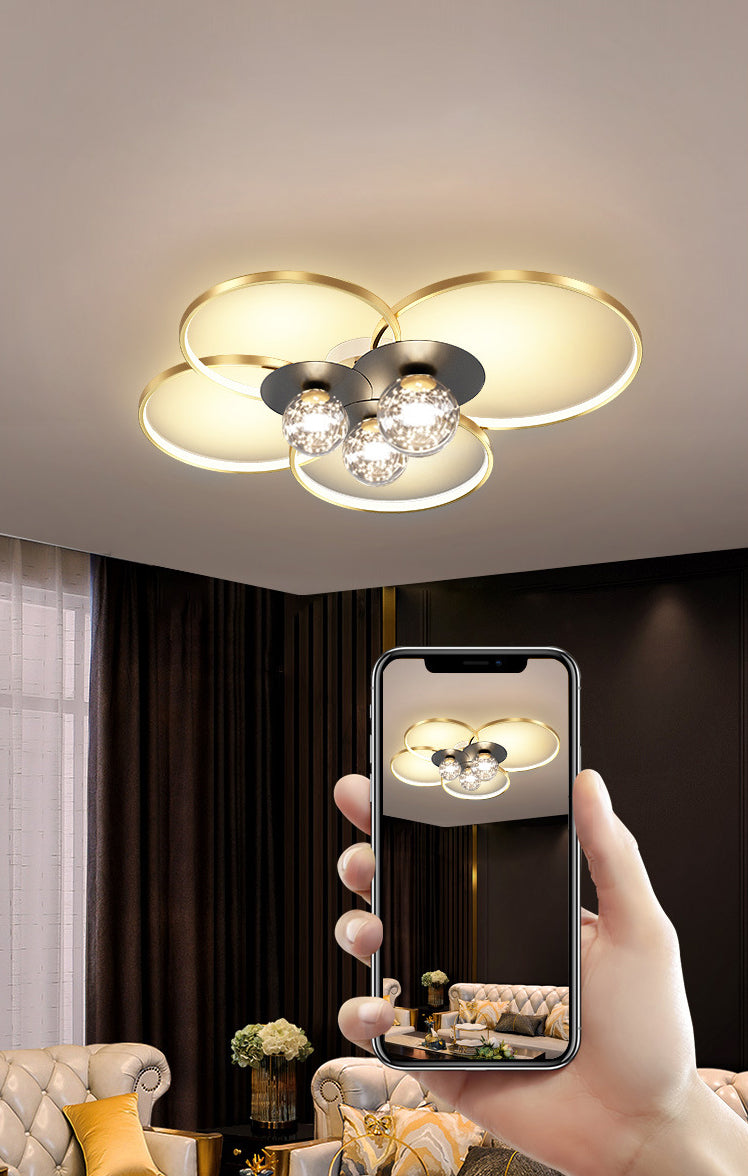 Minimalismo, círculos geométricos nórdicos, luz LED de techo, bola de cristal transparente, cadena de luces LED, accesorio de iluminación para sala de estar