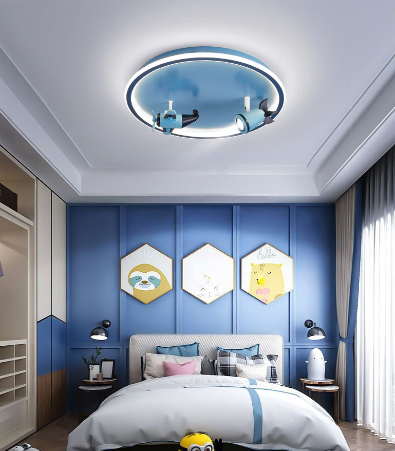 Plafonnier LED en acrylique bleu à 1 lumière, plafonnier arrondi créatif pour chambre d'enfant