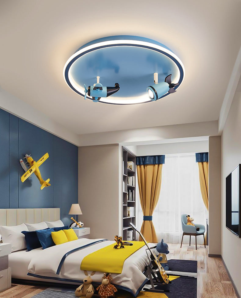 Plafonnier LED en acrylique bleu à 1 lumière, plafonnier arrondi créatif pour chambre d'enfant