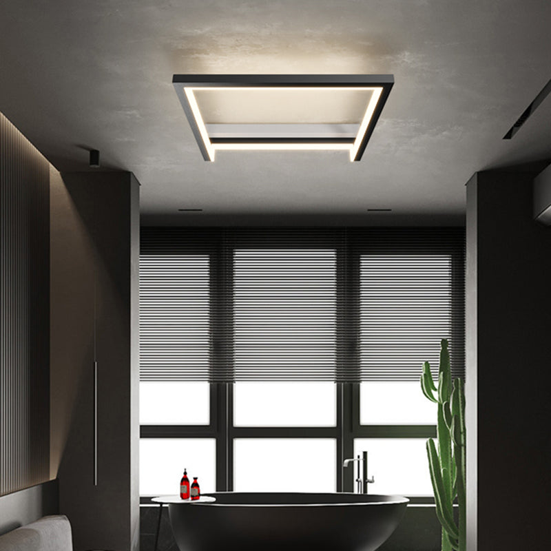 Black Minimalism LED Ceiling Square Light Square Cube Flush Mount Lamp for Bedroom