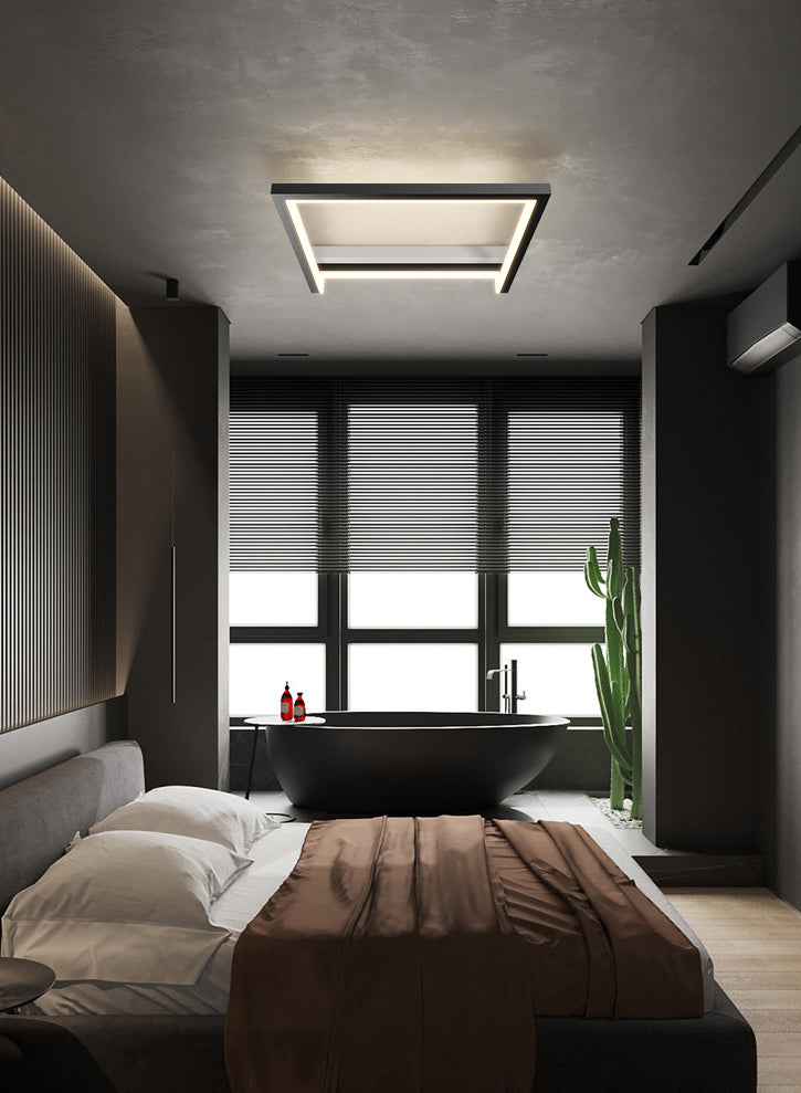 Black Minimalism LED Ceiling Square Light Square Cube Flush Mount Lamp for Bedroom