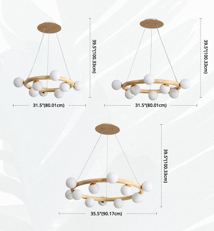 Modern Ceiling Pendant Wood Light Opal Glass Light Foyer Indoor Light