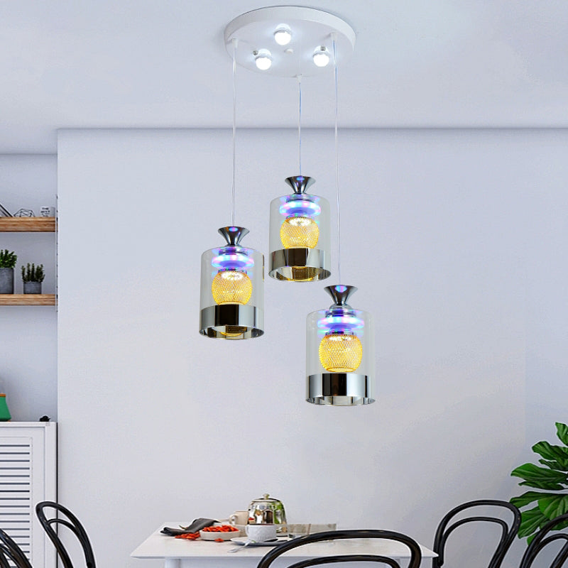 Moderne cilindrische hanglamp Licht bevestiging helder glas eetkamer ophanging licht in zilver